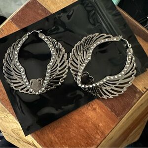 Betsy Johnson Silver Winged Hoop Earrings
